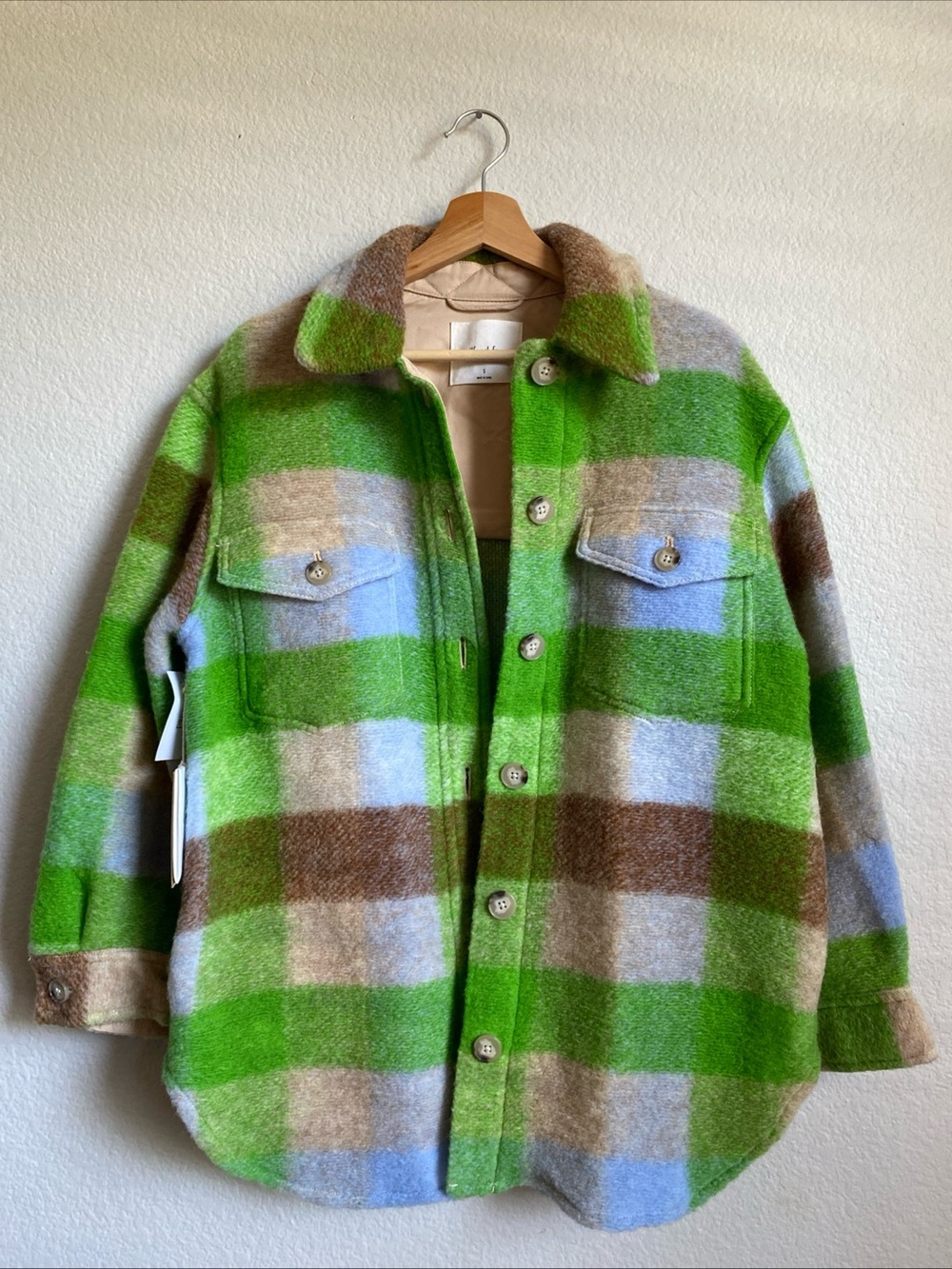Wilfred Free Aritzia Ganna Shirt Jacket Plaid Wool Green Shacket Size Small